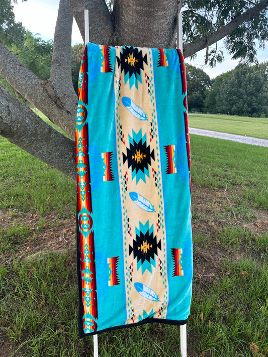 King size turquoise feather blanket